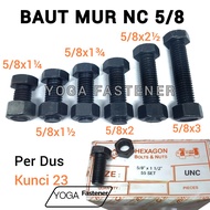 1 Box of NC bolts and nuts UNC 5/8 HEX black key 23 length 1 1/ 2 inches or 4 cm to 6 inches or 15 c