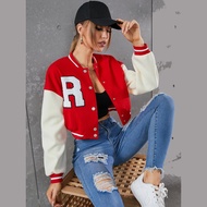 Jaket Varsity Baseball/Bomber Jacket Varsity Crop Top Initial R Wanita Baseball Polos Oversize Model