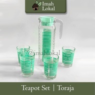 5 pcs Kimglass Toraja Drink Set | Striped Pitcher Teapot Set | Cafe tea drinking glass