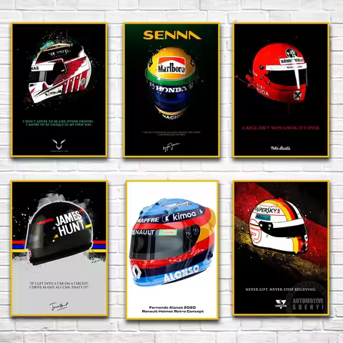 Senna F1 Racer Helmet Formula 1 World Champion Poster Team Decoration Graffiti Art Decor Painting Ro