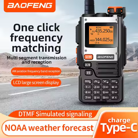 Baofeng UV-K61 walkie talkie 10W radio Airband 999channels weather alarm UHF VHF type-C charging DTM