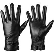 Winter Leather Gloves for Women,Warm Cashmere Lining Touchscreen Texting Driving Fashion Black Glove