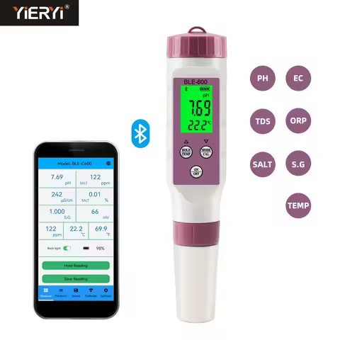 7 in 1 Temp ORP EC TDS Salinity S.G PH Meter Online Blue Tooth Water Quality Tester APP Control for 