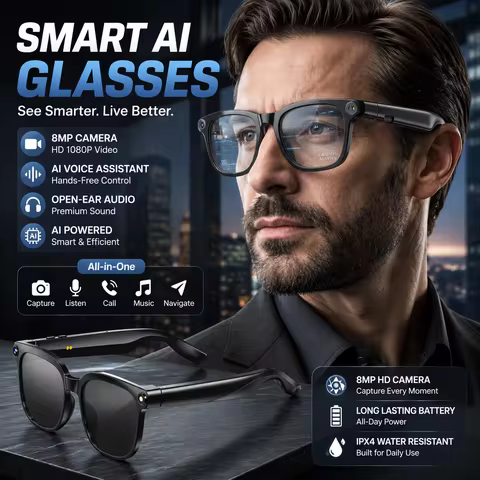 2026New 4K HD Photochromism AI Smart Glasses 800W Pixel Camera 1080P Video AI Chat Music Player Call
