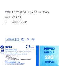 NIPRO  STERILE MEDICAL NEEDLE 23G X 1 1/2 INCH  38MM (100 S)  EXPIRY 2027