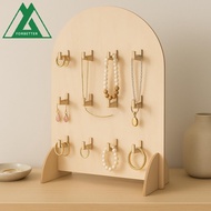 FORBETTER Earring Display Rack, Wooden 3 Layers Jewelry Storage Rack, Durable Arch Detachable Hook S
