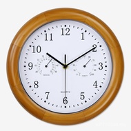 Living Room Wooden Modern Simple 33cm Wall Clock Temperature Humidity Wall Clock New Chinese Clock H