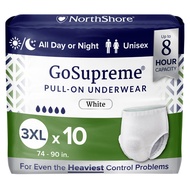 NorthShore GoSupreme Overnight Incontinence Underwear, 8-Hour Pullup Style, 3X-Large, 10 Count Bag, 