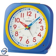 Seiko QHE200 QHE200L White Dial Blue Case Alarm Clock
