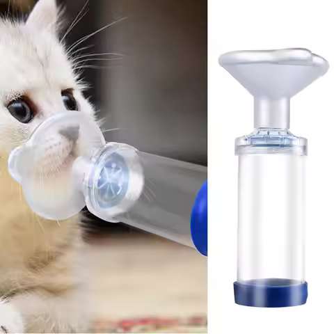 Pet Cat Dog Aerosol Chamber Mask Tank Spacer Assist Inhalation Pump Nebulizer Portable Manual Plasti