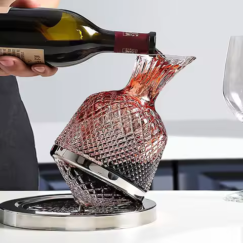 High-grade Crystal Glass 360Rotating Decanter Tumbler 1500ml Wine Dispenser/Decanter Tumbler Bar War