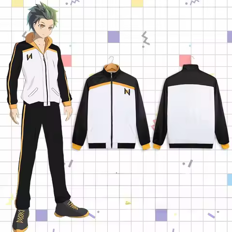Natsuki Subaru Costume Anime Re:Life In A Different World From Zero Cosplay Black White Full Set Spo