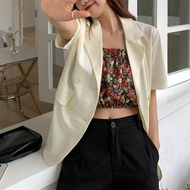 Women's Casual Style Turndown Collar Short Sleeve Blazer Loose Jacket Suits