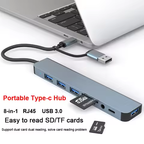 Type-c docking station expansion portable USB3.0HUB Gigabit LAN card RJ45 card reader SD/TF PD fast 
