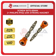 Screw Bits With Strong Magnet, Bit Skru, Skru Berbit, Pemegang Skru 螺丝刀头 - 65mm (+ PHILIPS-PH2)