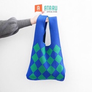Ataru Tas Tangan Rajut Diamond - Biru/Hijau