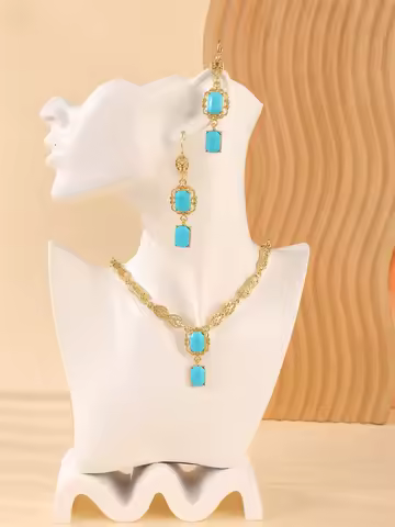 Chic Moroccan Women's Jewelry Hollow Flower Design Golde Color Metal Earrings Necklace Set Arab Brid