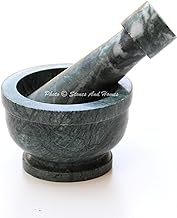 Stones And Homes Indian Green Mortar and Pestle Set Small Bowl Marble Stone Molcajete Herbs Spices for Kitchen and Home 3 Inch Polished Decorative Round Herbs Spices Stone Grinder - (7.6x4.8x3.2 cm)