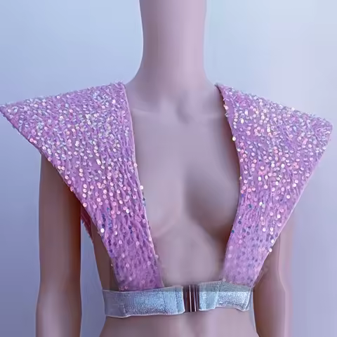 Pink Sequins Jazz Dance Shoulder Pads Bar Ds Dj Pole Dance Costumes Men Women Pole Dance Flying Vest