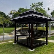 Gazebo 6x7 Double Roof with Seat Kerusi Cengal Wood Pondok Kayu Handmade Outdoor Garden Taman Bunga 