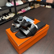 Hermes愛馬仕 giulia  Kelly扣 黑色淺金扣拖鞋 38碼