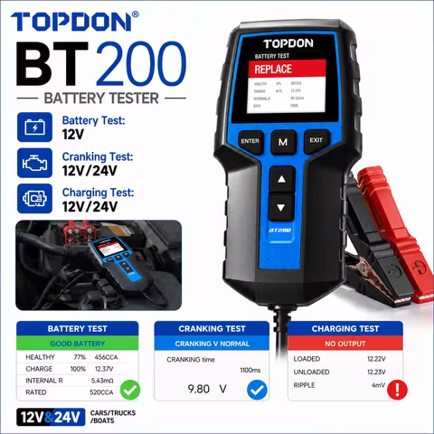 TOPDON 12V 24V Car Battery Tester Digital Automotive Load Tester 100-2000CCA CCA Battery Analyzer Wi