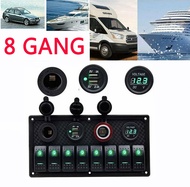 #hot# 8 Gang LED Rocker Switch Panel Marine Switch Panel On-Off + Dual USB Power Car Marine Boat Soc