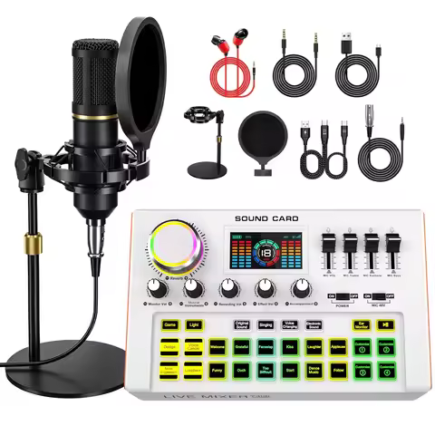 TENLAMP Y300-BM800 Podcast Microphone Bundle with Live Sound Card and Audio Mixer, Professional Stud