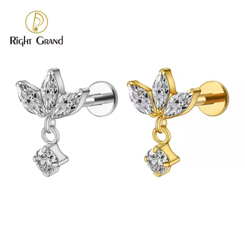 Right Grand Implant Grade Titanium 16G Triple Marquise CZ Internally Threaded Labret Monroe Lip Cart