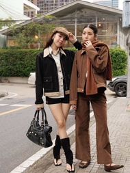 HAZEL WOOD JACKET (Black-Brown)เสื้อแจ็คเก็ตแขนยาวผู้หญิง