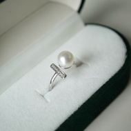 925 silver ring mixed with Akoya Pearly Dolly pearls T-shaped ring with stones & Akoya pearls 3.5mm 