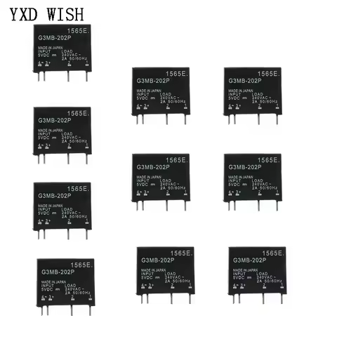 10pcs G3MB-202P Solid State Relay Module G3MB 202P DC-AC PCB SSR In 5V 12V 14VDC Out 240V AC 2A Rela