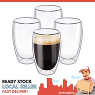 [sgstock] ComSaf Double Walled Glass Coffee Cups 350ML - Set of 4, Thermal Insulated Borosilicate Gl