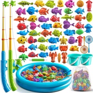 Pool Fishing Toys Games, Water Table Bathtub Toy with Inflatable Pool Pole Rod Net Plastic Floating 