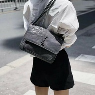 YSL/聖羅蘭 niki中號 灰銀 肩背包 斜背包