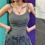 PLANET Under Chest Lace With Cup Spaghetti Strap Vest (Two Colors) 0310