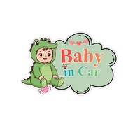 Logo BABY IN CAR Khủng Long sticker 14cm x 9cm cho ô tô decal xe hơi cảnh báo an toàn