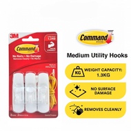 3M Command Medium Utility Hooks 17001-3 with 3 Hooks & 3 Strips Holds up to 1.3kg