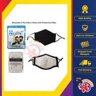 Washable 3 Ply Fabric Face Mask 1pc with PM2.5 Protective Filter and Adjustable Straps (13cm x 18cm)