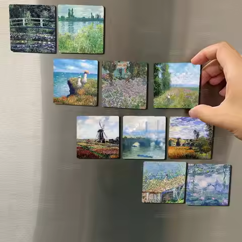 C-Claude Monet 1pc Fridge Magnet Personalized Magnetic Durable Plastic Square Picture Surface Fridge