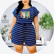 "Plus Size Cotton Spandex Terno Shirt Short with Pockets" Batwing Sleeve Stripes Set