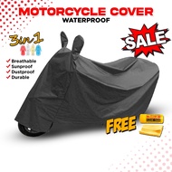 HONDA CLICK 125i MOTORCYCLE COVER | RAINY DAY BUNDLE 3 IN 1 MOTOR COVER CLEAN CHAM CHAMOIS RAINCOAT FOR ALL MOTOR WATERPROOF MOTOR COVER BLACK | COD