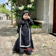 Mega Gamis Syarifah Set Hijab Anak Perempuan Ceruty Babydoll X Brukat