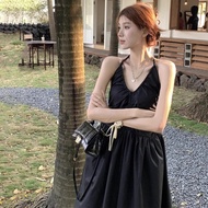 Zhu XIA ăn mặc của phụ nữ kiểu Pháp Yếm Nữ Trắng Đầm dây Mori phong cách backless bên bờ biển kỳ ngh