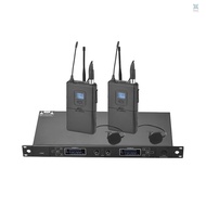 FLS U-6002 Professional Dual-Channel UHF Wireless Microphone System with 2 lapel Mics with Bodypack TransFLSters + 1 Rack-Mount Receiver for Business Meeting Public Speech Classroo