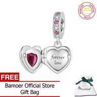 BAMOER ลูกปัดชาร์มหัวใจความรัก925เงินสเตอร์ลิงเหมาะกับกำไลสร้อยคอมีเพชรสังเคราะห์ DIY เครื่องประดับข