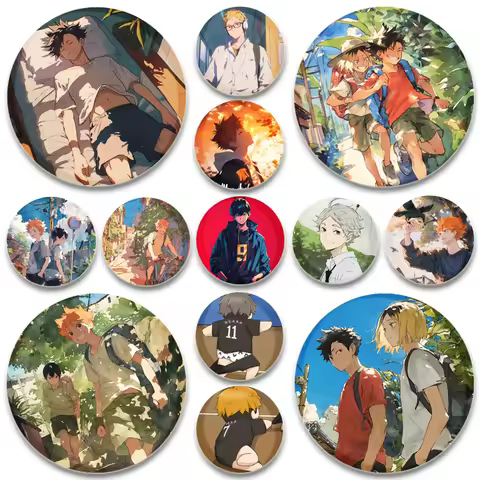 Round Decoration Pin Anime Haikyuu!! HD Print Brooches Shoyo Hinata Tobio Kageyama Daichi Sawamura S