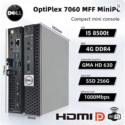 For Dell Mini pc OptiPlex 7060 MFF Mini Desktop Computer Micro PC Intel Core i5-8500T 4GB 256GB SSD 