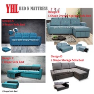 YHL Fabric 3 Seater / L Shape Sofa Bed With / Without Storage (Free Delivery And Installation)