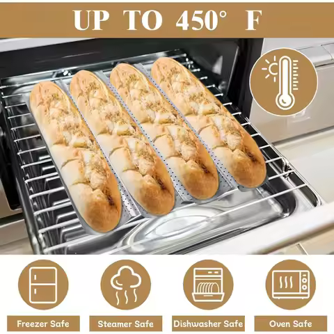 Baguette Bread Pan Nonstick for French Bread Baking Heat Resistant Perforated 4 Loaves Loaf Bake Mol